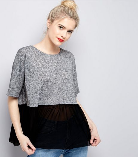 Tall Grey Mesh Peplum Hem Top | New Look