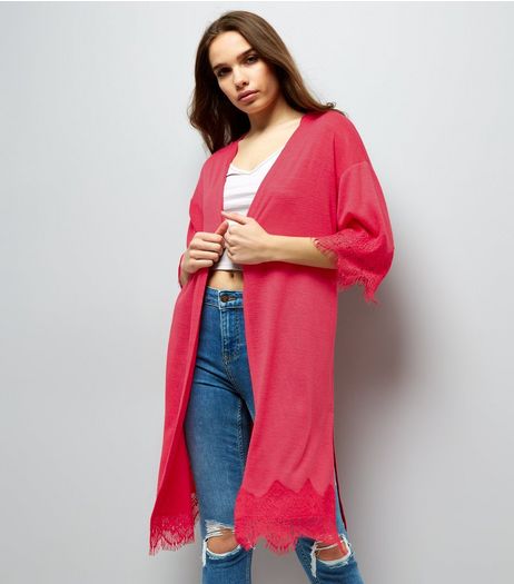Pink Lace Hem Kimono | New Look