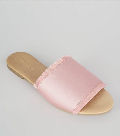 Pink Fringed Satin Mules | New Look