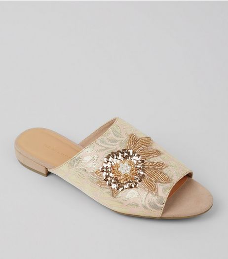 Pink Brocade Embellished Mules | New Look