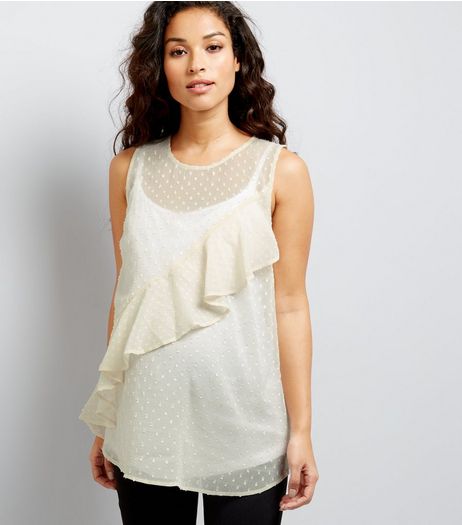 Maternity White Spot Chiffon Frill Front Top | New Look