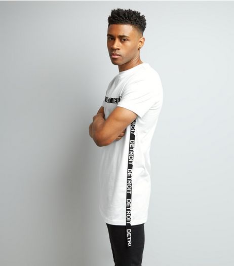 White Detroit Tape Trim Longline T-Shirt | New Look