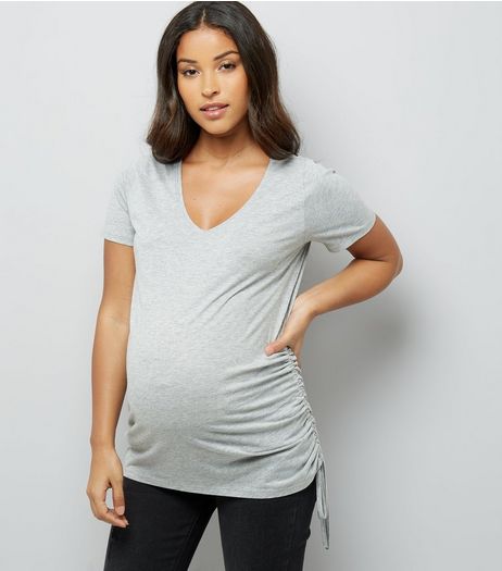 Maternity Grey Ruched Side T-Shirt | New Look