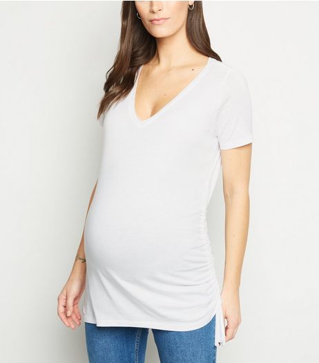 Maternity White Ruched Side T-Shirt | New Look