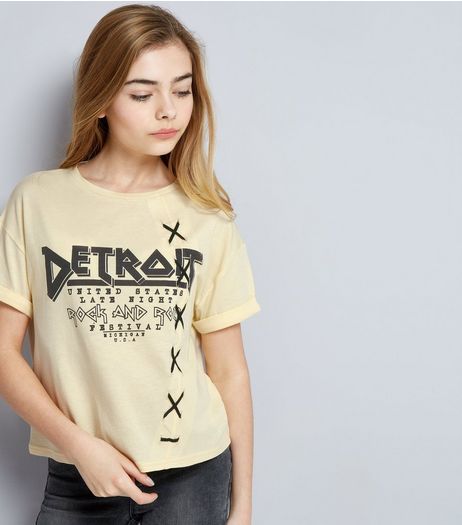 Teens Yellow Detroit Lattice Side T-Shirt | New Look
