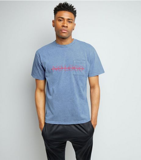 Blue No Logo Print Distressed T-Shirt | New Look