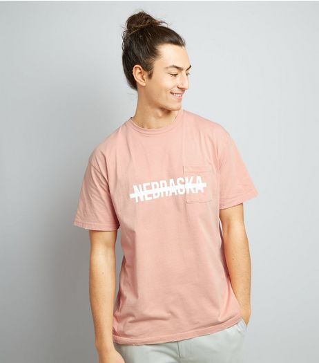 Pink Nebraska Print Distressed T-Shirt | New Look