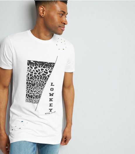 White Ripped Low Key Print T-Shirt | New Look