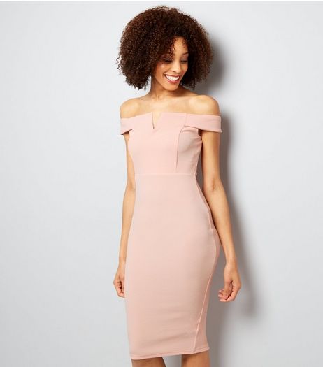 AX Paris Pink Bardot Neck Midi Dress | New Look