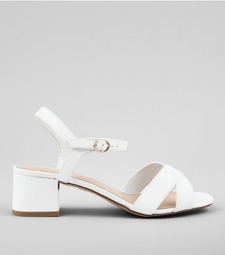Wide Fit White Comfort Cross Strap Block Heel Sandals | New Look
