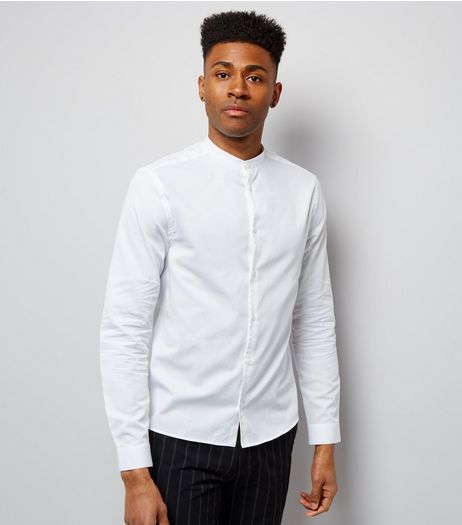 White Long Sleeve Grandad Collar Shirt | New Look