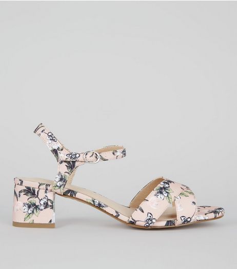 Wide Fit Cream Comfort Floral Print Block Heeled Sandals | New Look