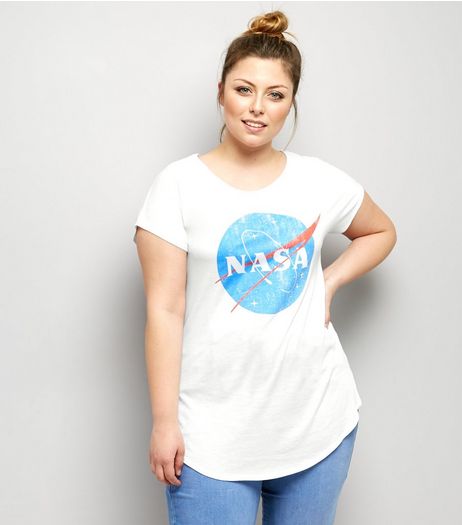 Curves White Nasa Print Short Sleeve T-Shirt | New Look