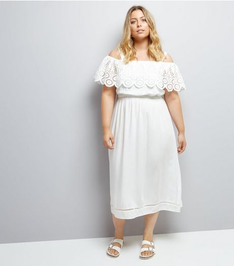 Curves White Cut Out Cold Shoulder Midi Dress | New Look
