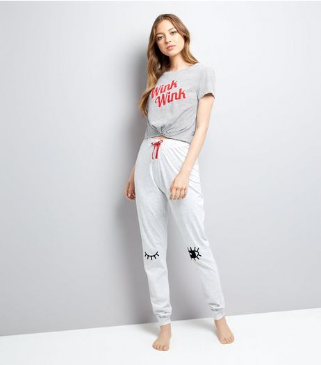 Tall Grey Wink Print Pyjama Set | New Look