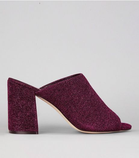 Deep Pink Glitter Heeled Mules | New Look