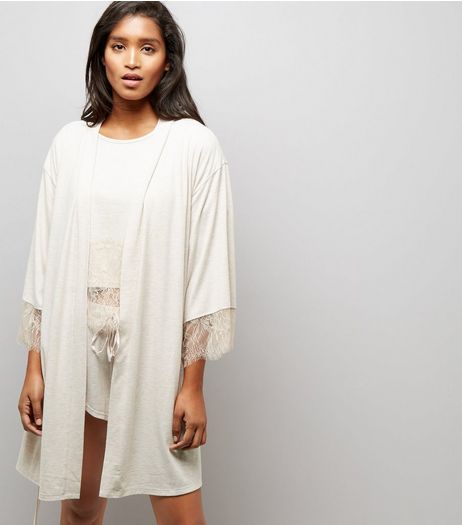 Cream Lace Trim Robe | New Look