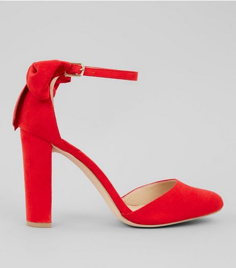 Red Suedette Bow Back Heels | New Look
