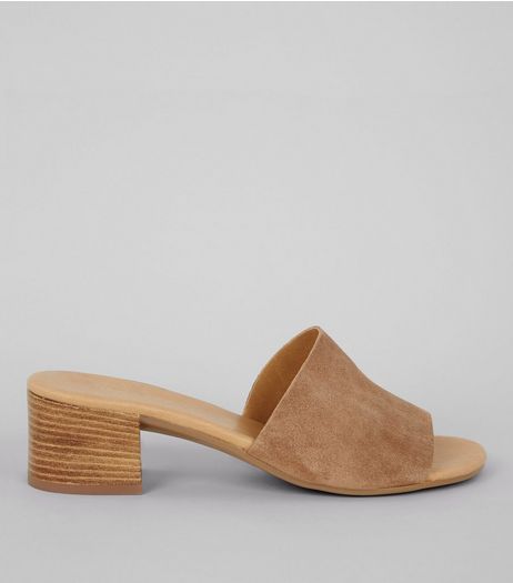 Light Brown Suede Heeled Mules | New Look