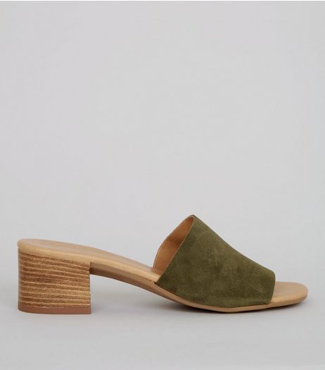Khaki Suede Heeled Mules | New Look