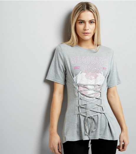 Grey Brooklyn Heights Corset Waist T-Shirt | New Look