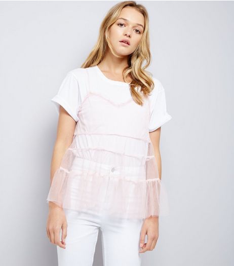 Shell Pink Tiered Tulle Cami Top | New Look