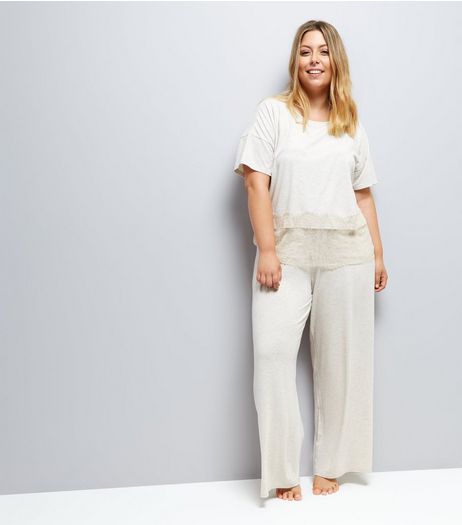 Curves Cream Jersey Pyjama Joggers | New Look