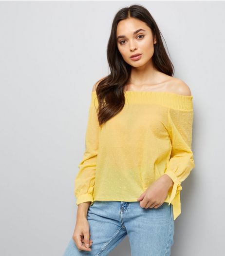 Yellow Bardot Neck Top | New Look