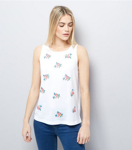 White Floral Embroidered Sleeveless Top | New Look