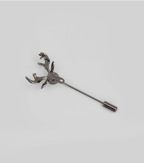 Silver Metal Stag Design Lapel Pin | New Look