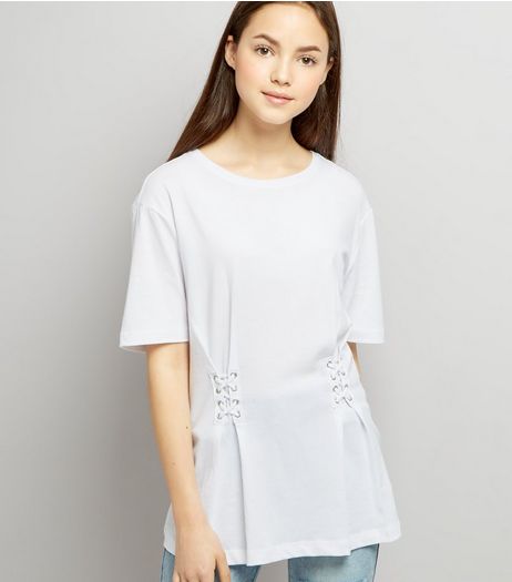 Teens White Lace Up T-Shirt | New Look