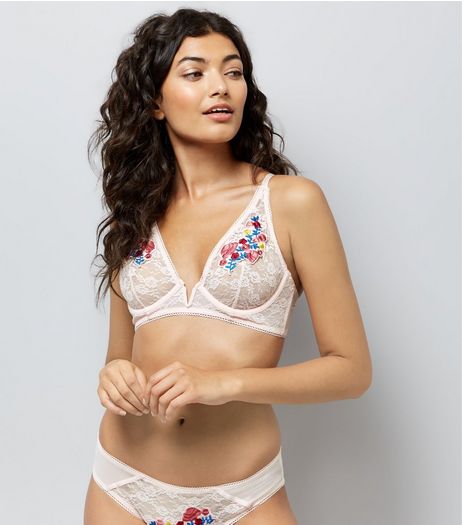 Pink Floral Embroidered Lace Soft Cup Bra | New Look