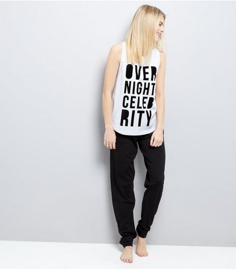 Tall Grey Over Night Celebrity Slogan Pyjama Set | New Look
