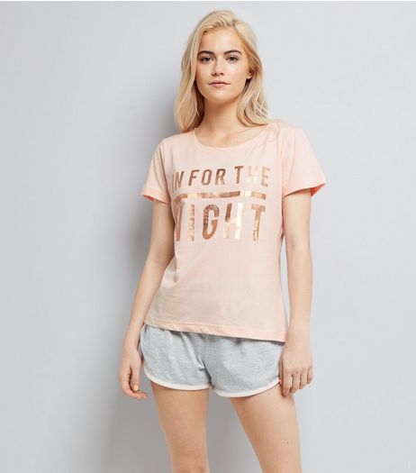Pink In For The Night Slogan Pyjama Set | New Look