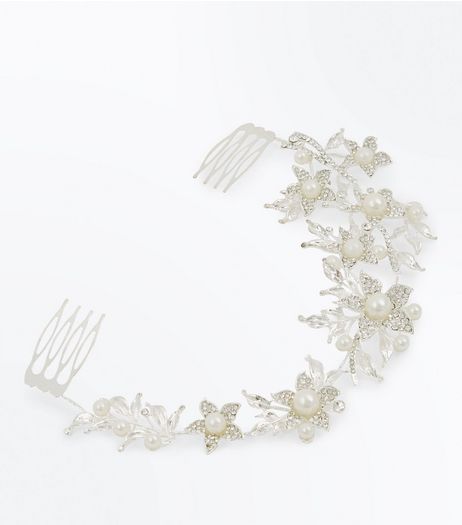 Silver Crystal Pearl Embellished Floral Hair Slide | New Look