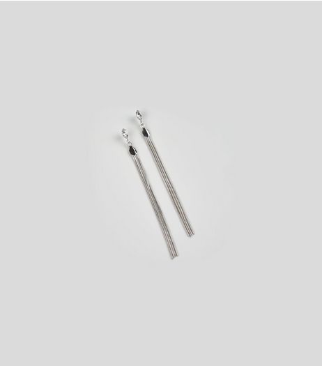 Silver Crystal Tassel Drop Earrings | New Look