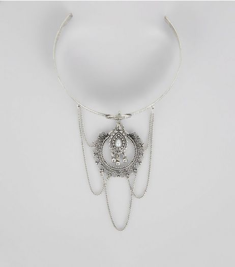 Silver Pearl and Chain Drop Arm Cuff | New Look
