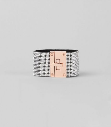 Silver Diamante Twiist Lock Cuff | New Look