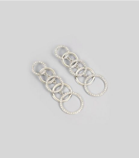 Silver Diamante Ring Link Drop Earrings | New Look