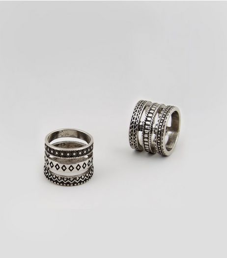 2 Pack Silver Textured Thumb Rings | New Look