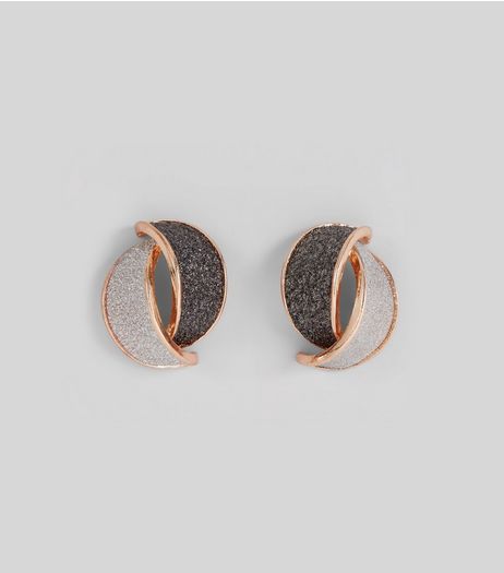 Rose Gold Glitter Twist Earrings | New Look