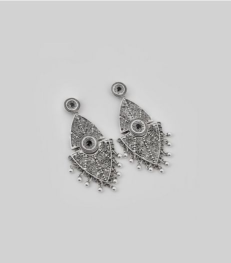 Silver Shield Textured Drop Earrings | New Look