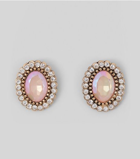 Gold Diamante Edge Gem Stone Stud Earrings | New Look