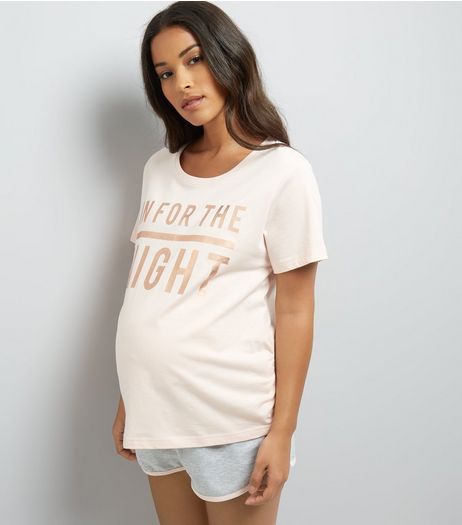 Maternity Pink In For The Night Slogan Pyjama Set | New Look