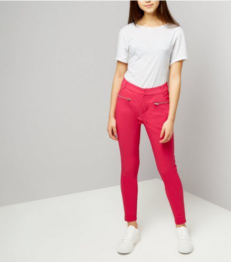 Teens Bright Pink Zip Pocket Skinny Trousers | New Look