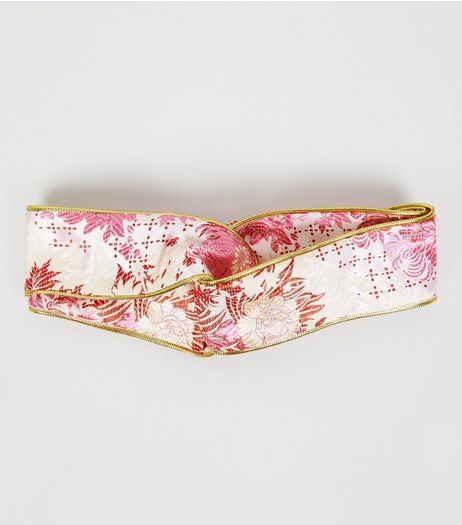 Pink Floral Metallic Trim Twist Front Headband | New Look