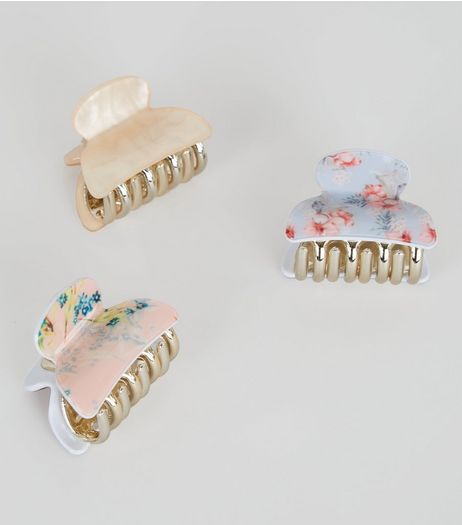 3 Pack Pink Floral Print Bulldog Clips | New Look