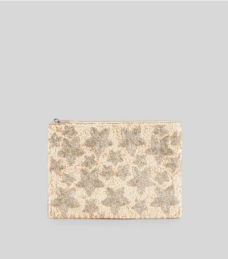 Shell Pink Sequin Star Embellished Clutch Bag | New Look