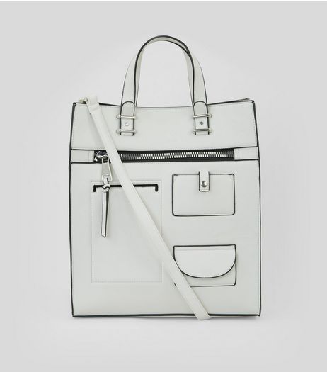 White Utility Pocket Front Tote Bag | New Look
