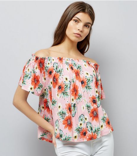 Pink Floral Print Bardot Top | New Look
